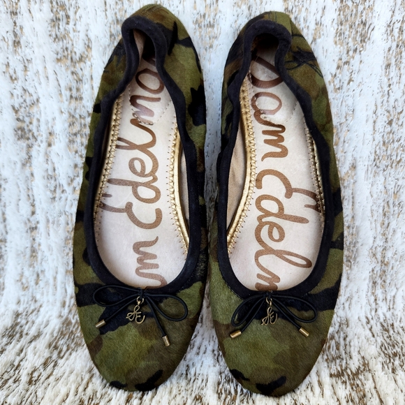 Sam Edelman "Felicia" Calf Hair Green Camo Ballet Flats | Women's Size 7.5 - Picture 2 of 12